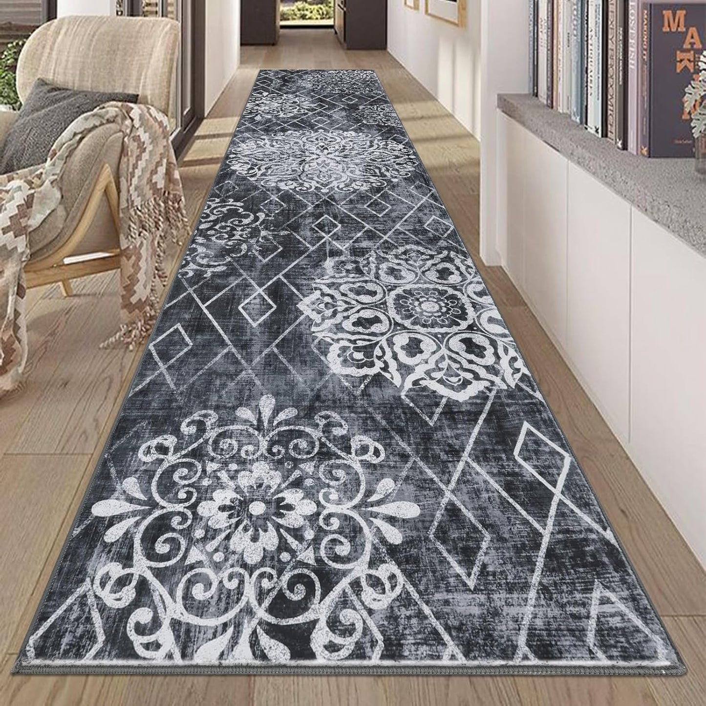 HEBE Hallway Runner Rug 2ft 8in'x12ft Vintage Distressed Design