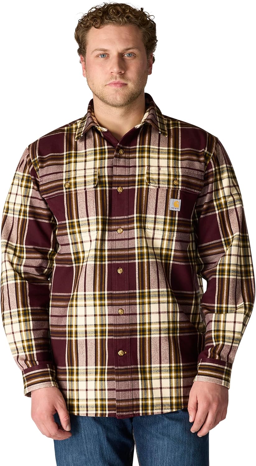 Carhartt Mens Loose Fit Heavyweight Flannel Shirt for Comfort