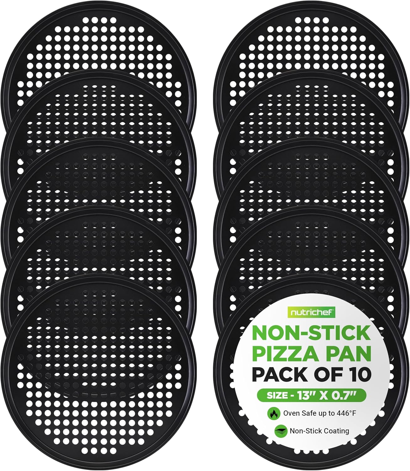NutriChef Nonstick 13 Inch Pizza Pan Set of 10 for Perfect Baking