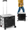 Collapsible Wheeled Crate with Lid - 4-Wheel Rolling Collapsible Crate