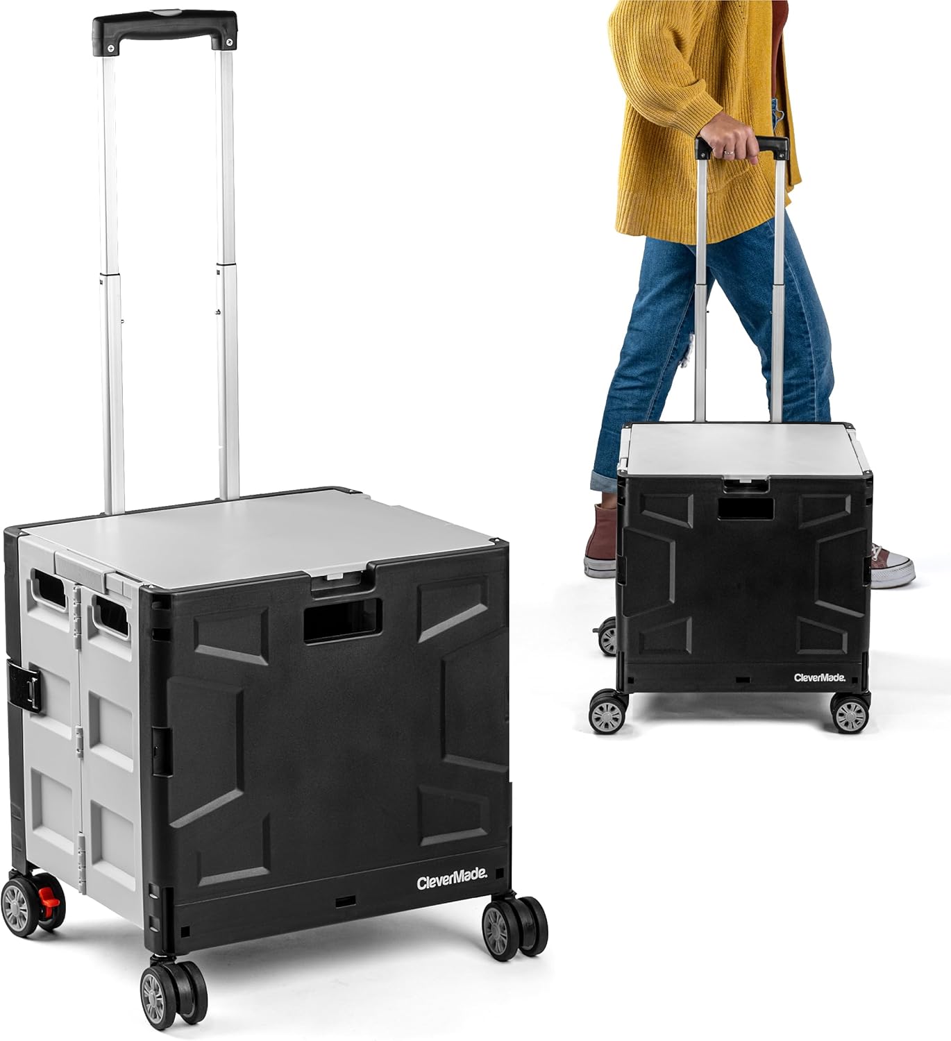 CleverMade Collapsible Wheeled Crate with Lid for Easy Transport