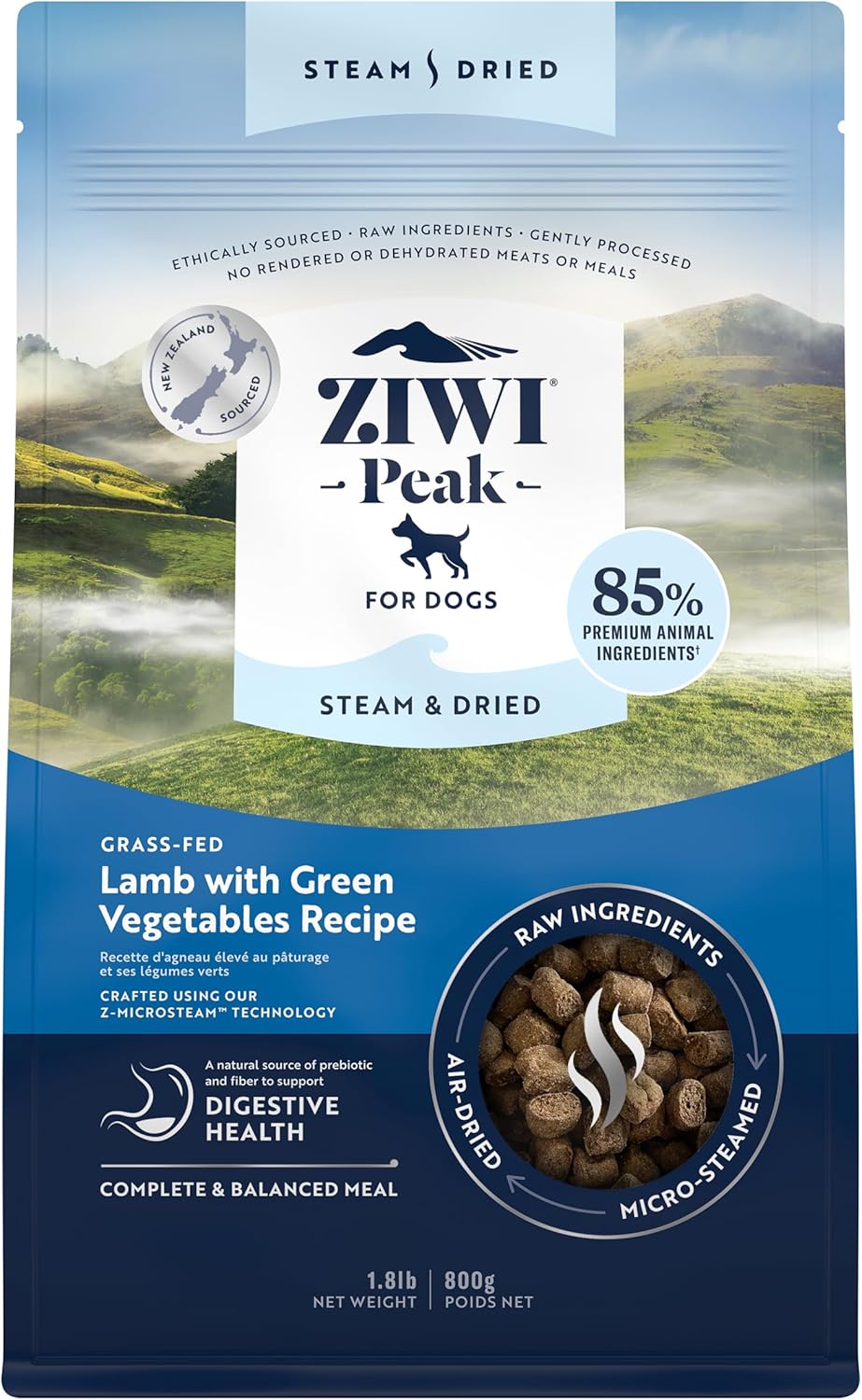 ZIWI Peak Steam & Dried Dog Food - Grass-fed Lamb for All Breeds