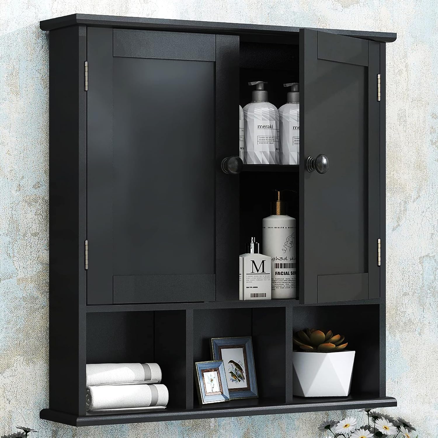 TaoHFE Black Bathroom Cabinet: Stylish Wall Mounted Storage
