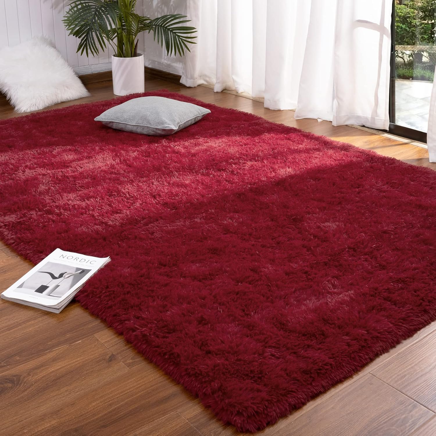 DETUM Red Living Room Rug 5X8 Area Rug for Modern Homes
