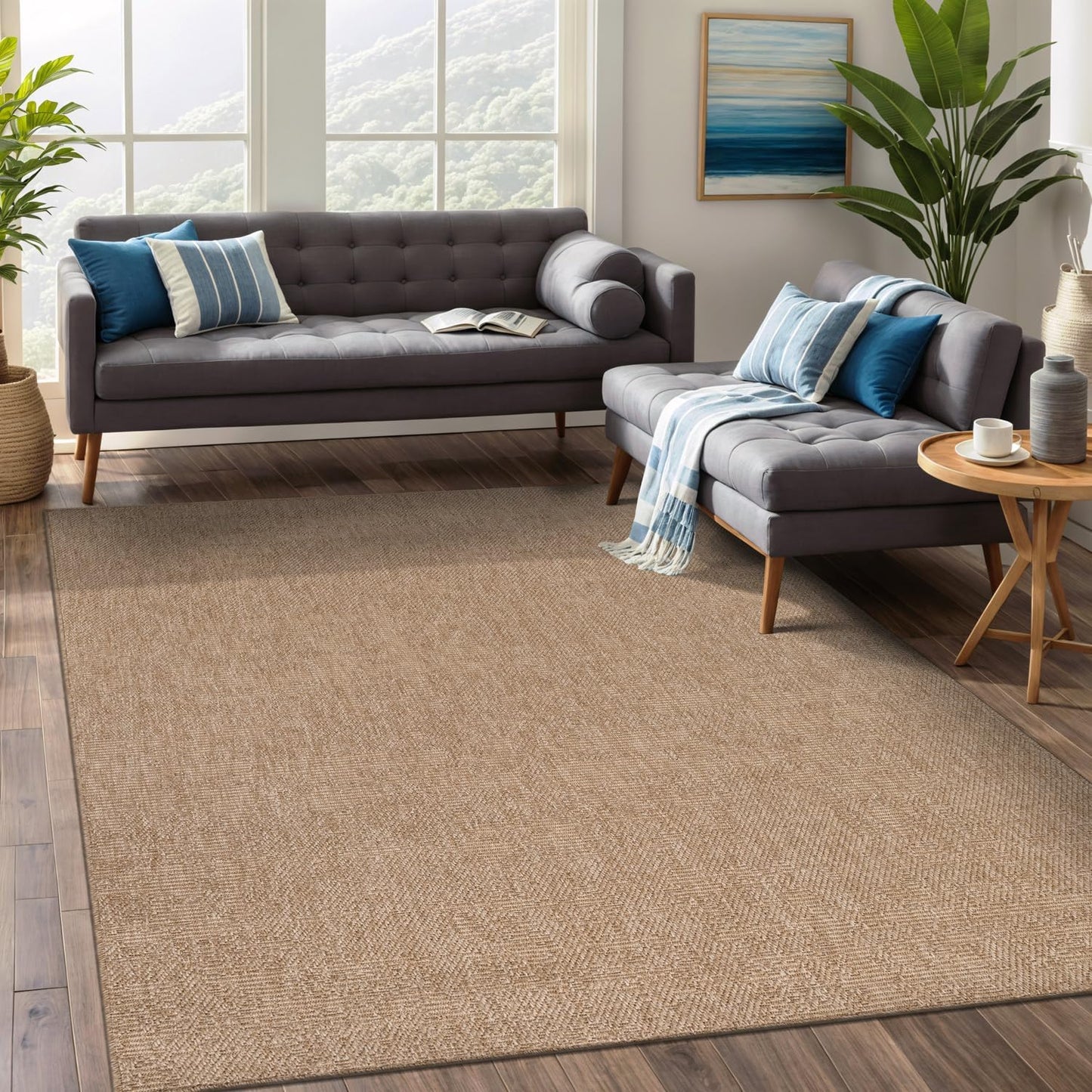 Beverly Rug Easy Jute Natural Rug 5x7 for Indoor Outdoor Use