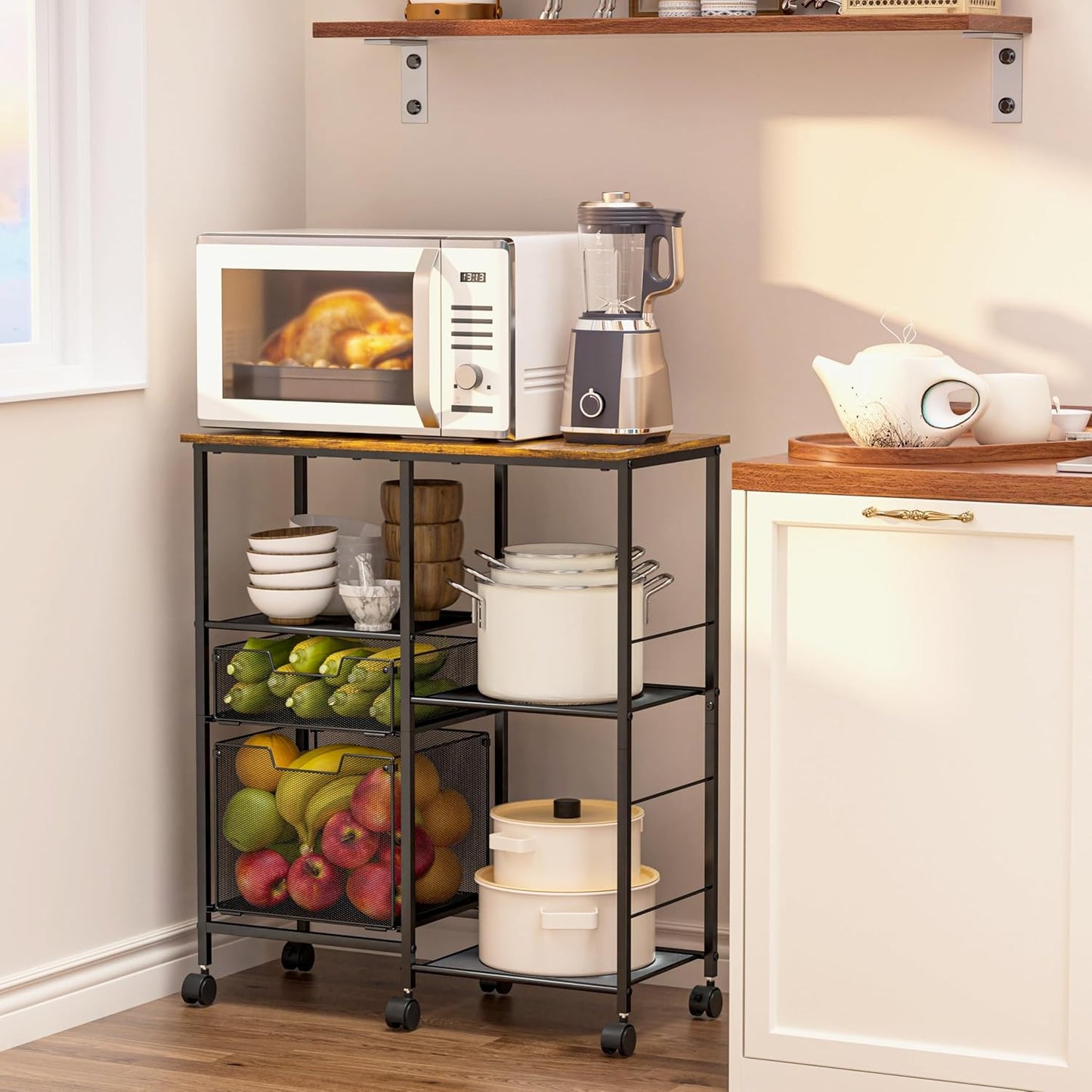 LUMAMU Rolling Microwave Cart - Organized Kitchen Bliss!
