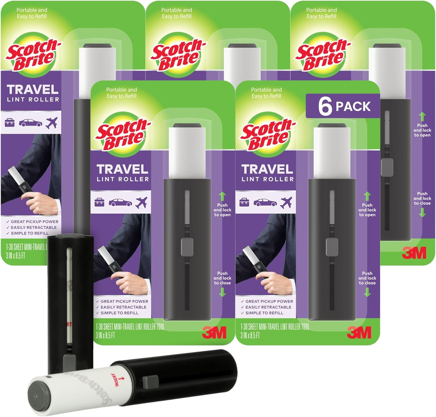 Scotch-Brite Mini Travel Lint Roller for Pet Hair and Debris