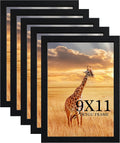 9 x 11 Picture Frame Set of 5 - Black Wooden Frames for Wall