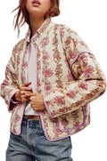 Wyeysyt Women's Cropped Puffer Jacket Floral Print - Lightweight