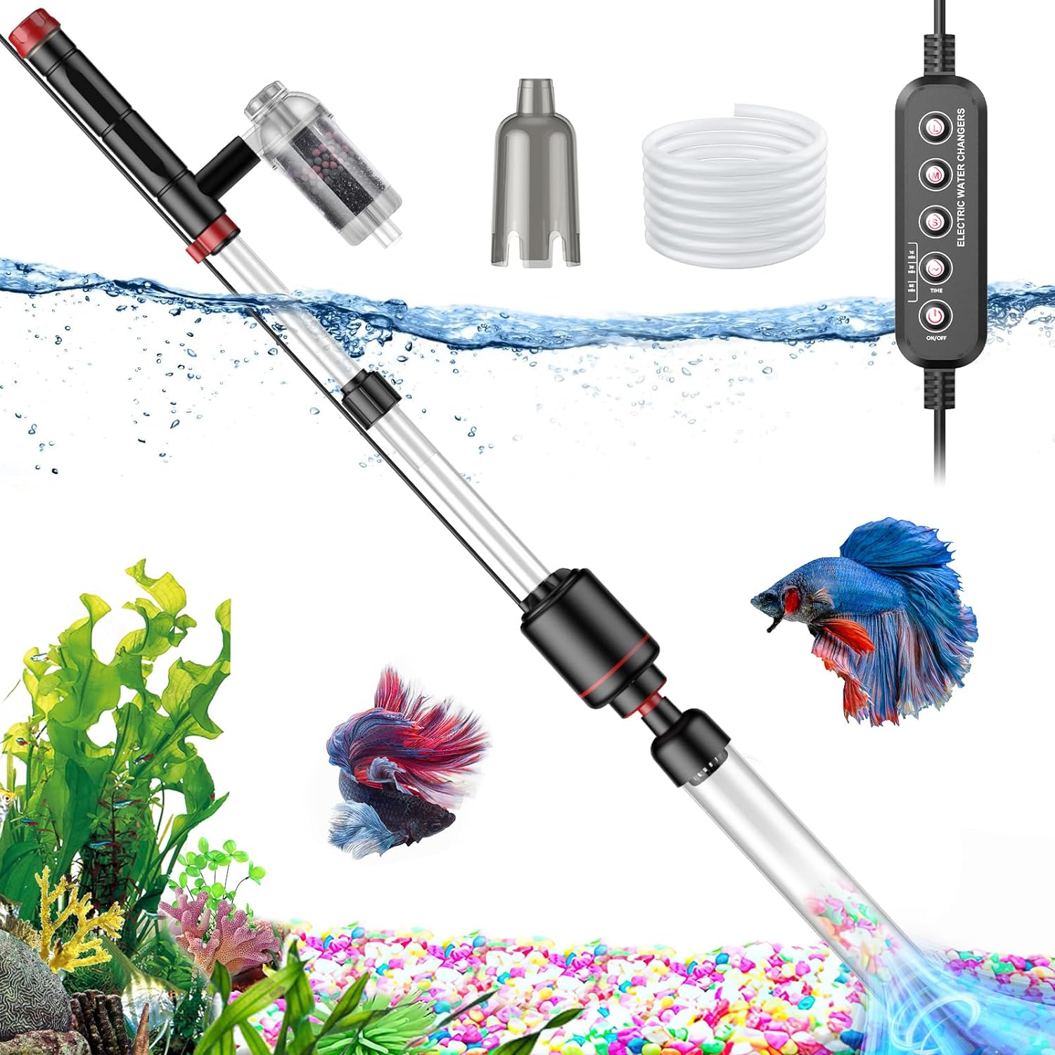 24W Aquarium Vacuum Gravel Cleaner for Efficient Fish Tank Care