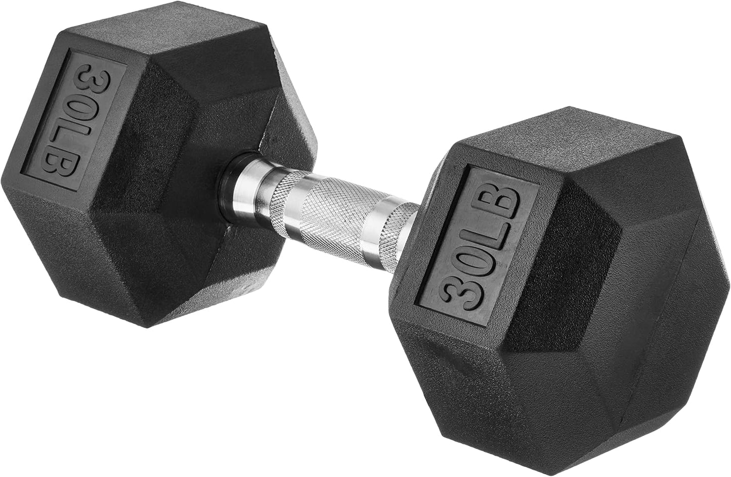 30 Pound Rubber Hex Dumbbell for Strength Training and Fitness