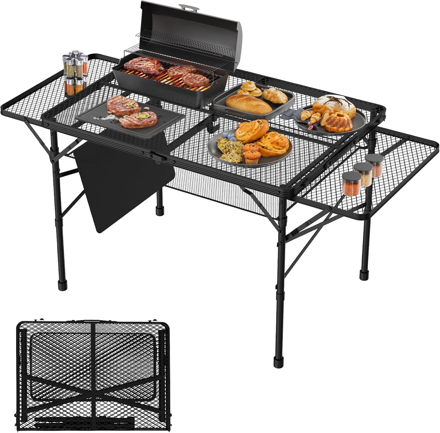 Portable Folding Camping Table - Adjustable & Mesh Top