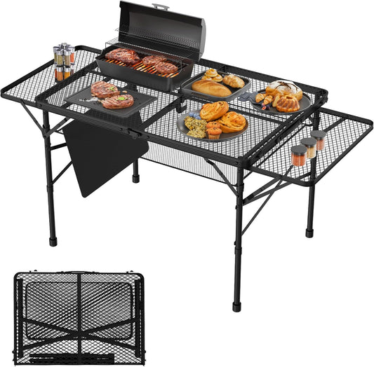 Portable Folding Camping Table - Adjustable & Mesh Top