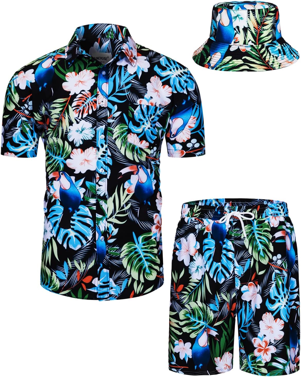 TUNEVUSE Mens Hawaiian Shirts and Shorts Set for Summer Fun