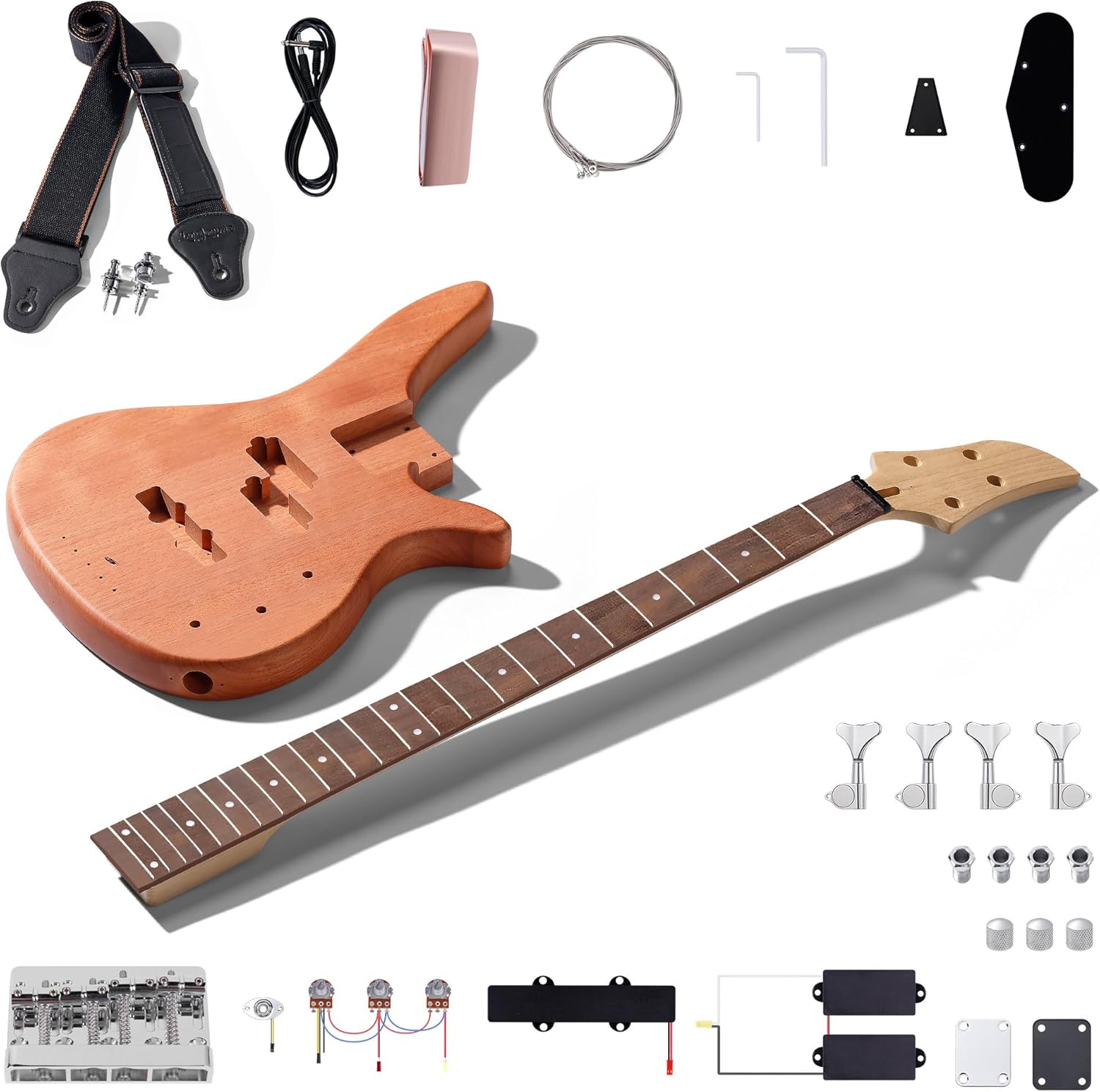 DIY Electric Bass Guitar Kit with Mahogany Body and Maple Neck