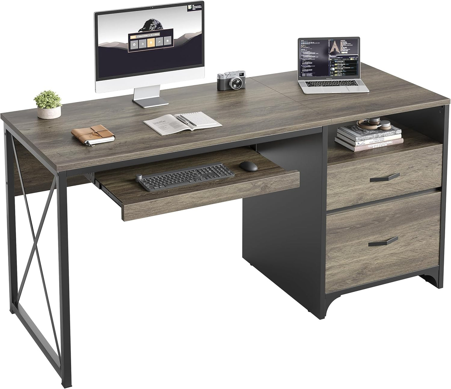 55-Inch Industrial Desk with Storage - Organize in Style