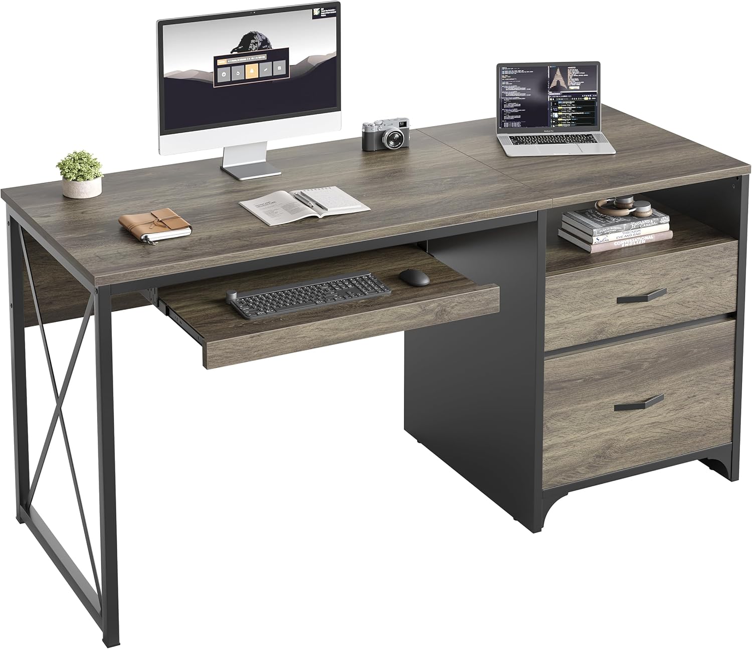 55-Inch Industrial Desk with Storage - Organize in Style
