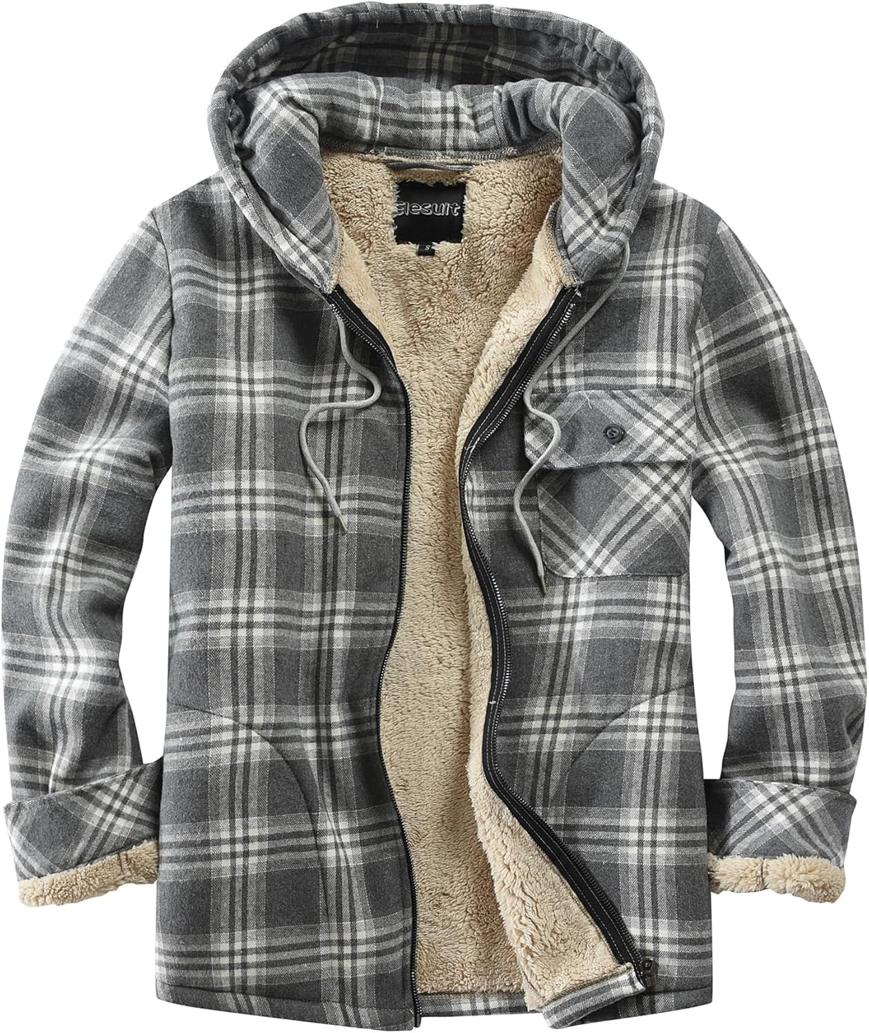 Elesuit Men's Full Zip Fleece Flannel Jacket for Cold Weather