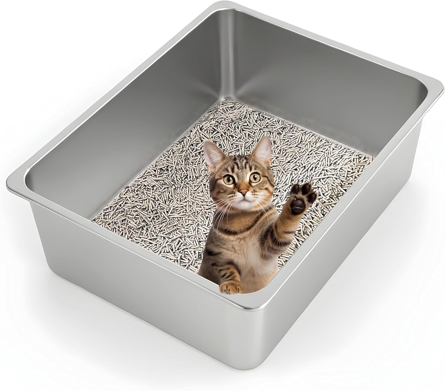 Kirecoo Stainless Steel Cat Litter Box XL for Easy Cleaning
