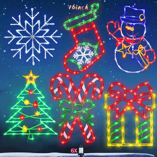 16 Inch Christmas Window Silhouette Lights - 6 Pack for Decor