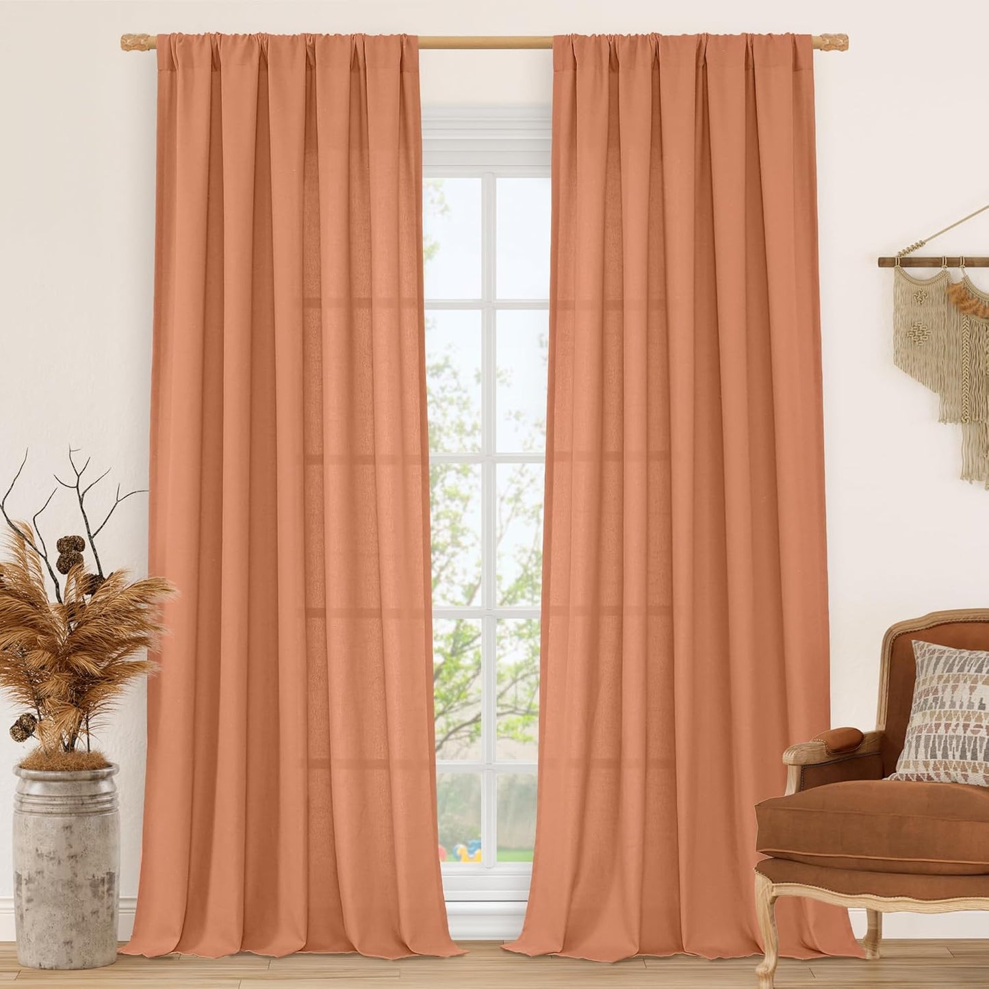 LAMIT Terracotta Linen Boho Curtains for Stylish Home Decor