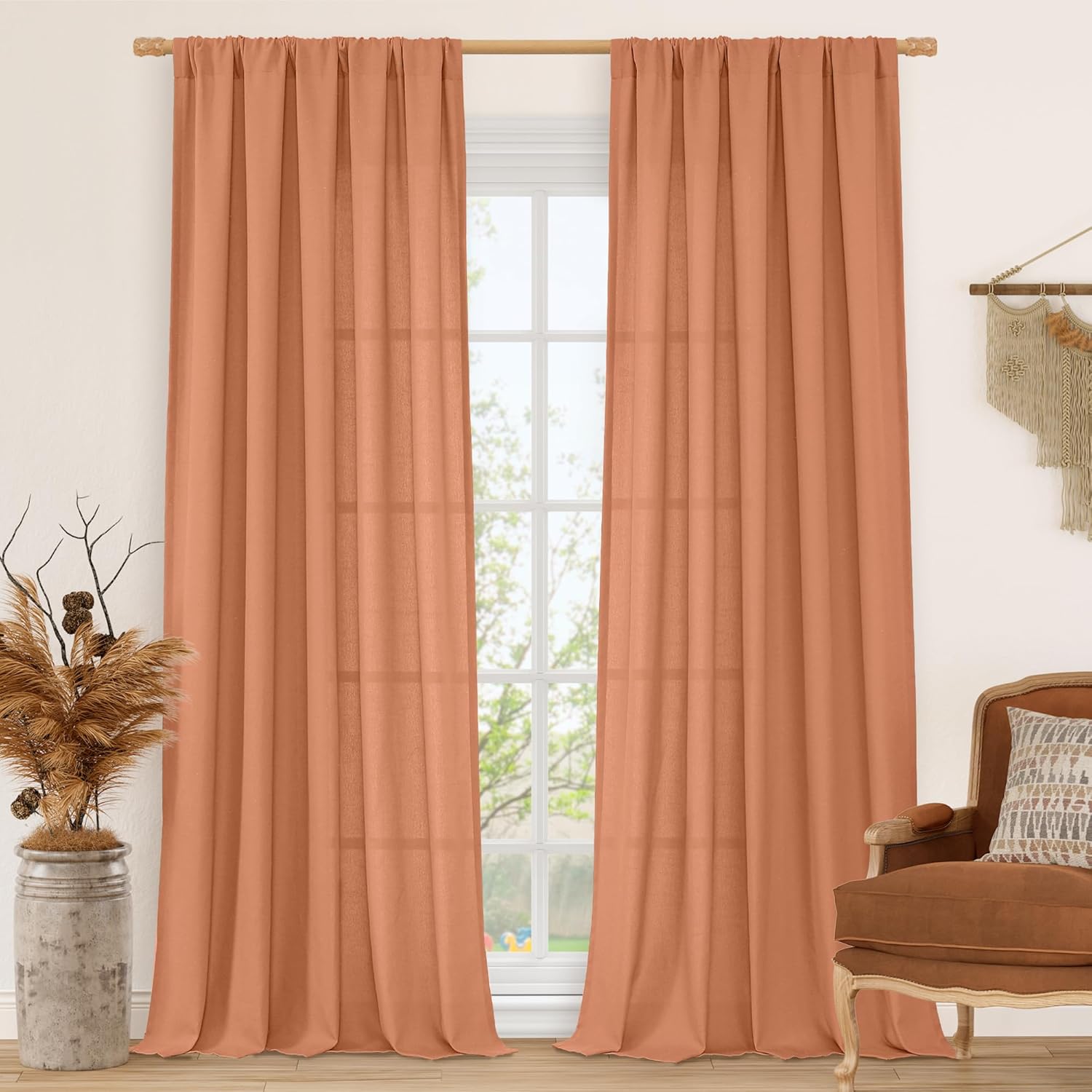 LAMIT Terracotta Linen Boho Curtains for Stylish Home Decor