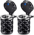 Car Cup Holder with Lid and Blue LED Light - 2 Piece Car Cylinder