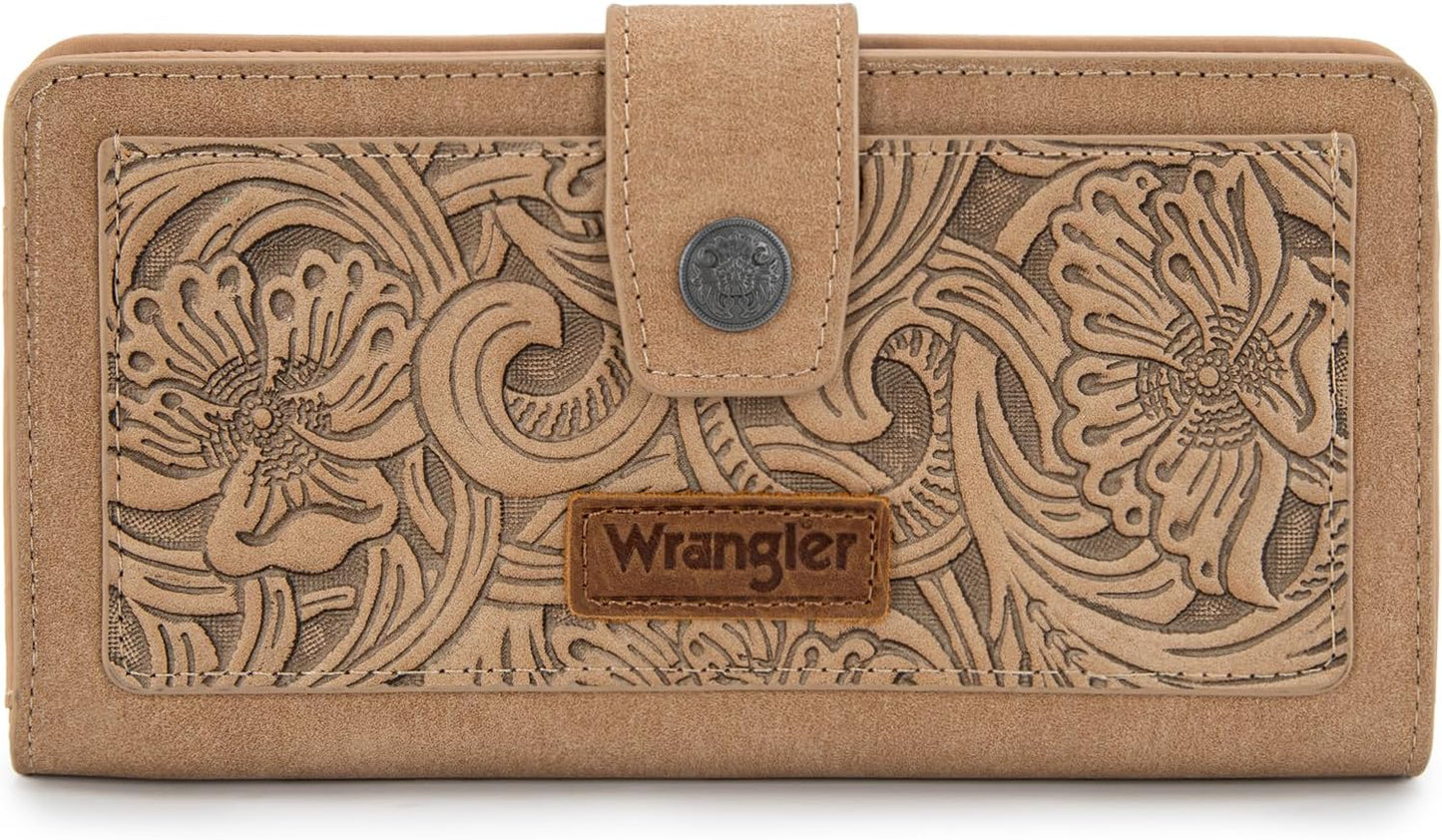 Montana West Wrangler RFID Wallet with Tooling Flower Design