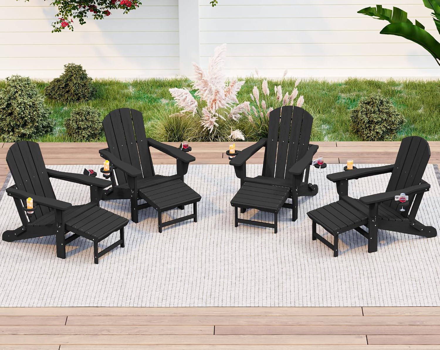 Folding Adjustable Adirondack Chair with Ottoman & Cup Holders