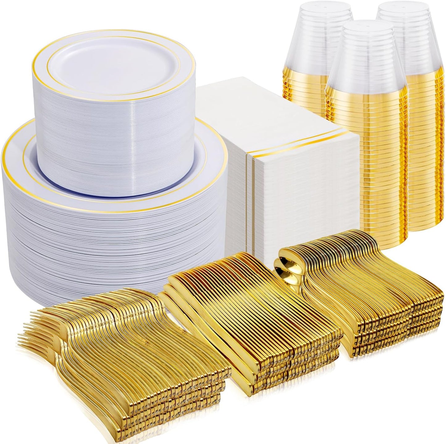 700PCS Gold Plastic Plates Set for Elegant Weddings and Parties