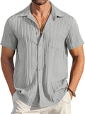 Men's Casual Button Down Shirt Short Sleeve - Textured Summer Beach