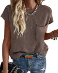 Short Sleeve Cotton Sweater Vest for Women - Casual Layering Top