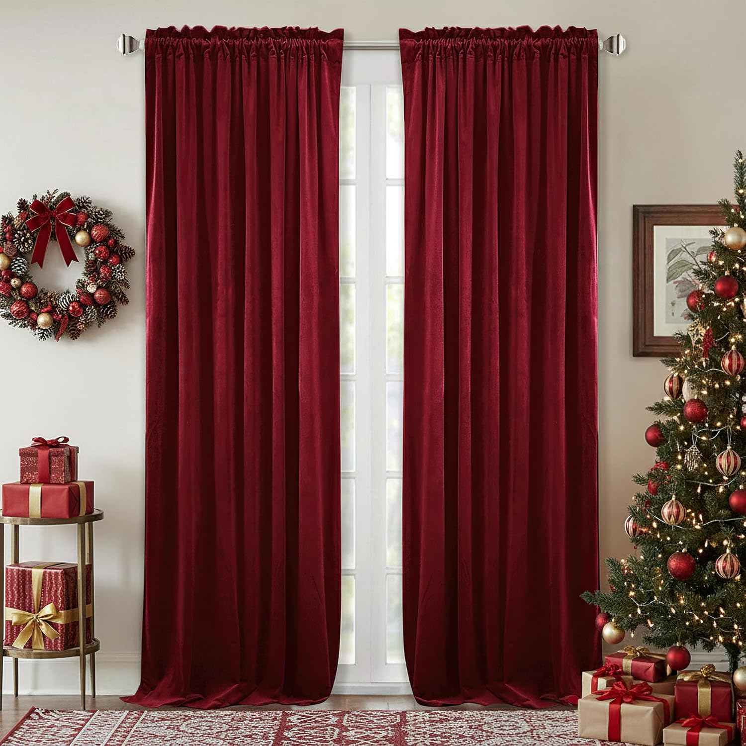 StangH Luxury Red Velvet Curtains - Extra Long 108-inch Drapes
