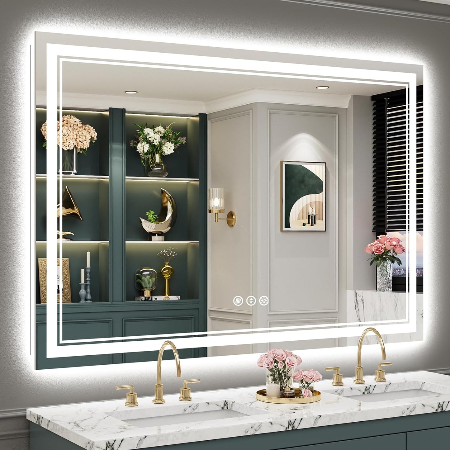 55x40 LED Bathroom Mirror with Lights, Anti-Fog & Dimmable