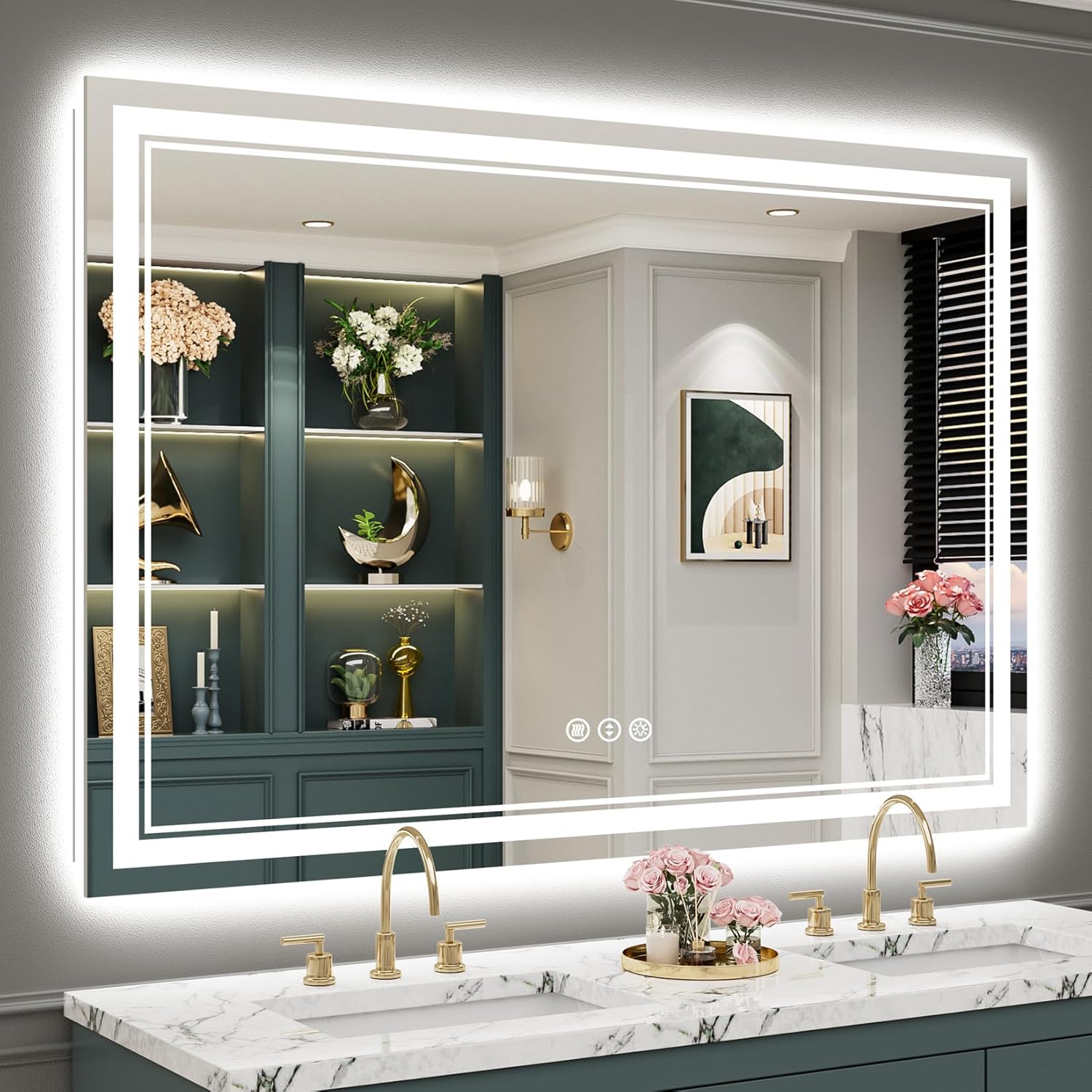 55x40 LED Bathroom Mirror with Lights, Anti-Fog & Dimmable