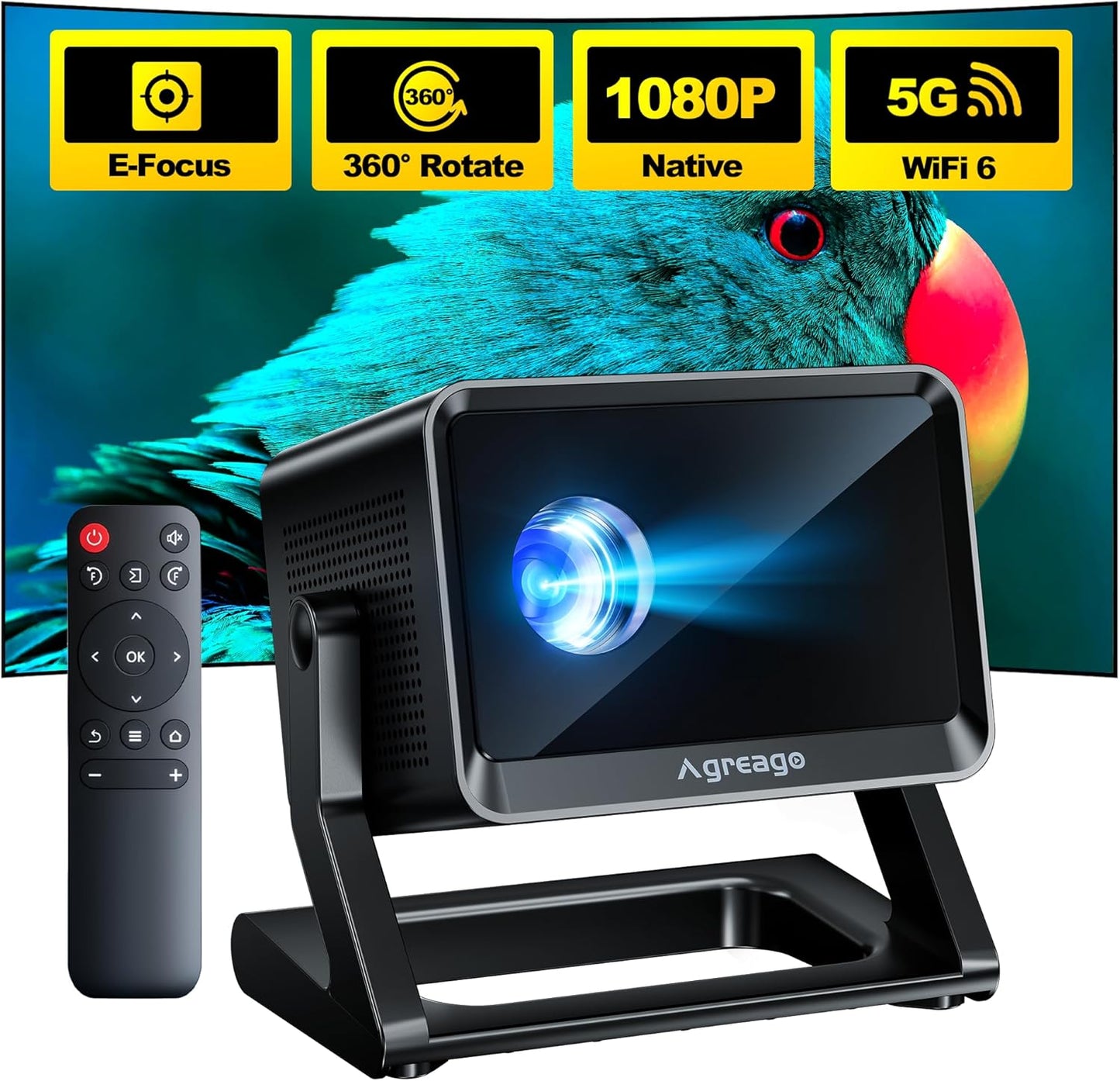 360 Adjustable Stand Electric Focus Projector with WiFi 6