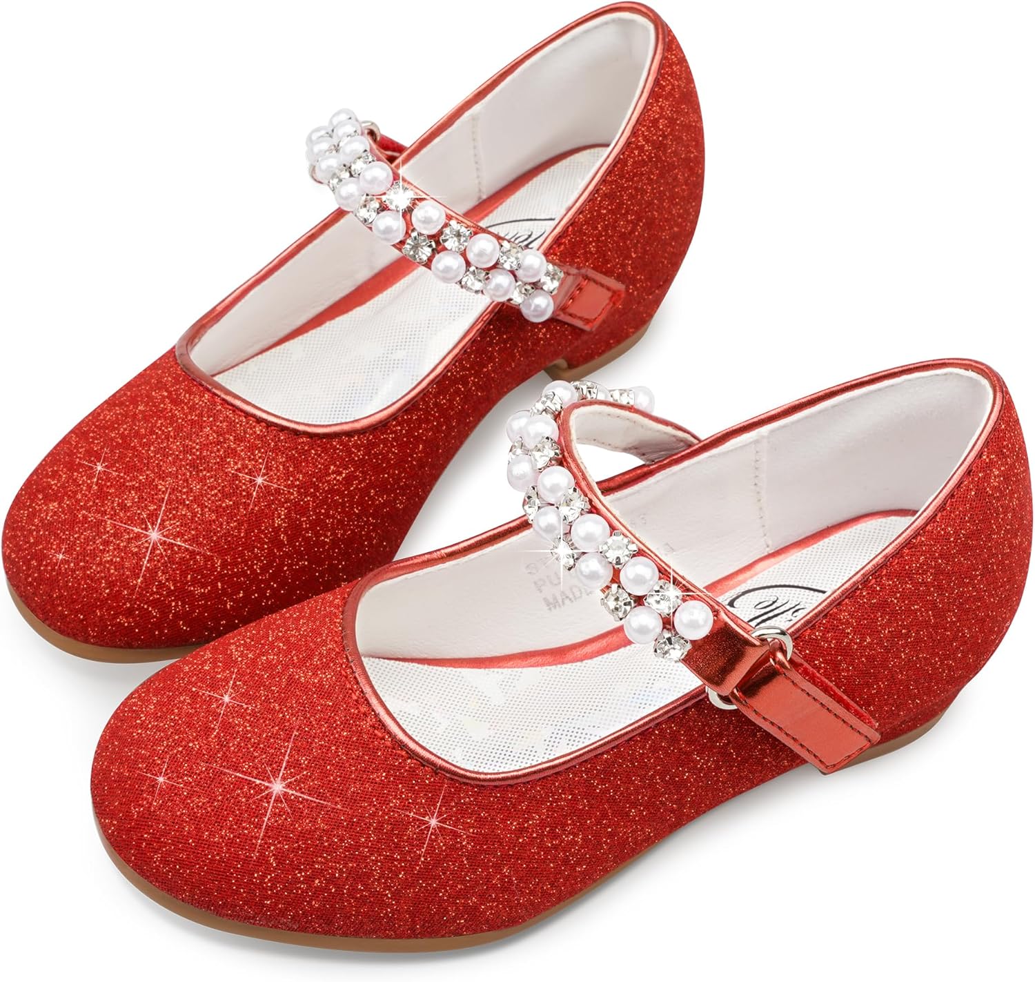 Stelle Girls Dress Shoes White Flower Girl Mary Jane Low Heels