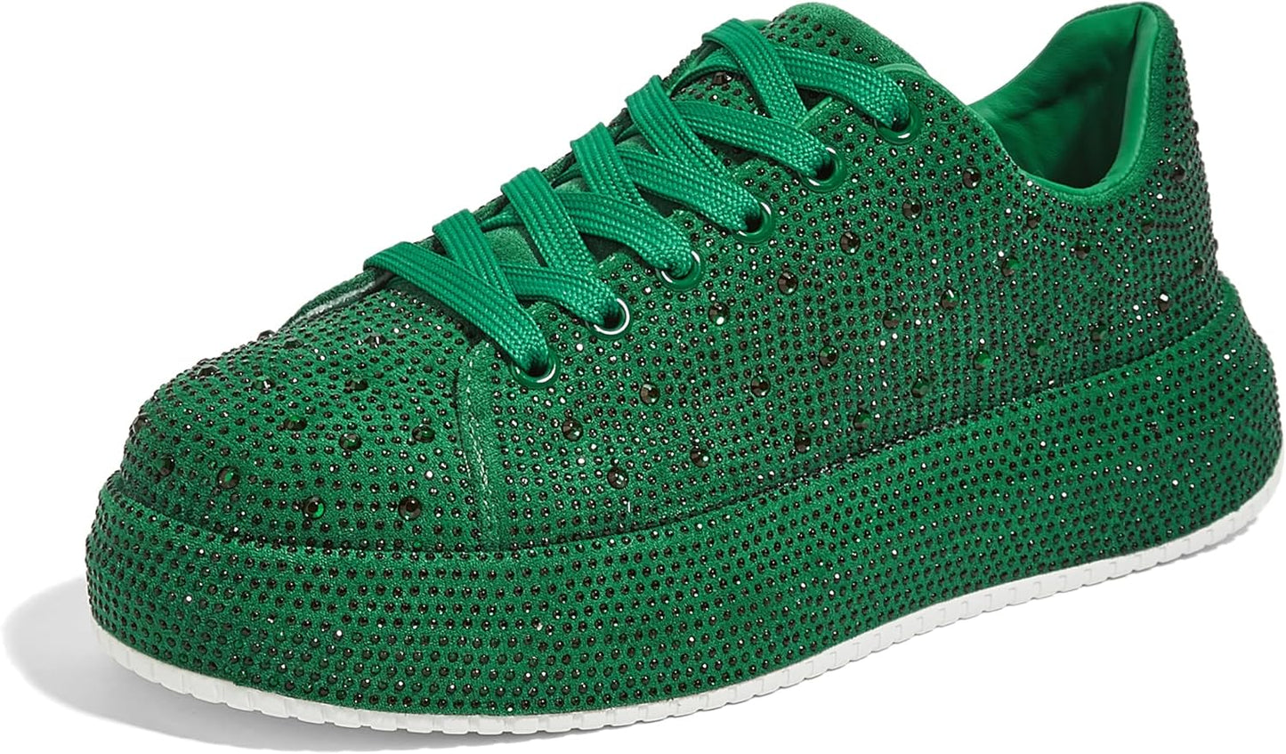 Sparkly Rhinestone Sneakers for Women - Fashionable Platform Shoes