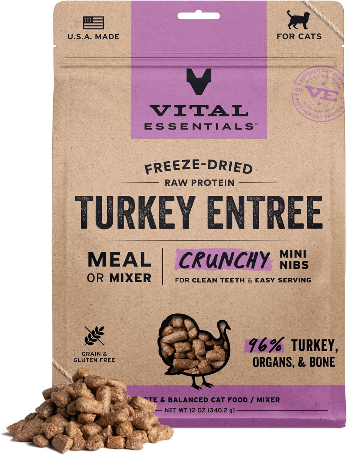 Vital Essentials Freeze-Dried Raw Turkey Cat Food Crunchy Nibs