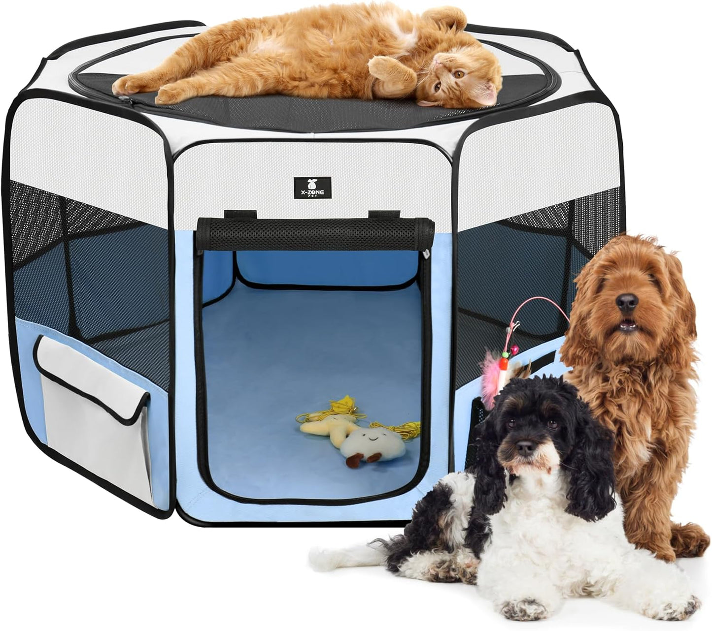 Portable Foldable Pet Playpen for Dogs and Cats - XL Blue
