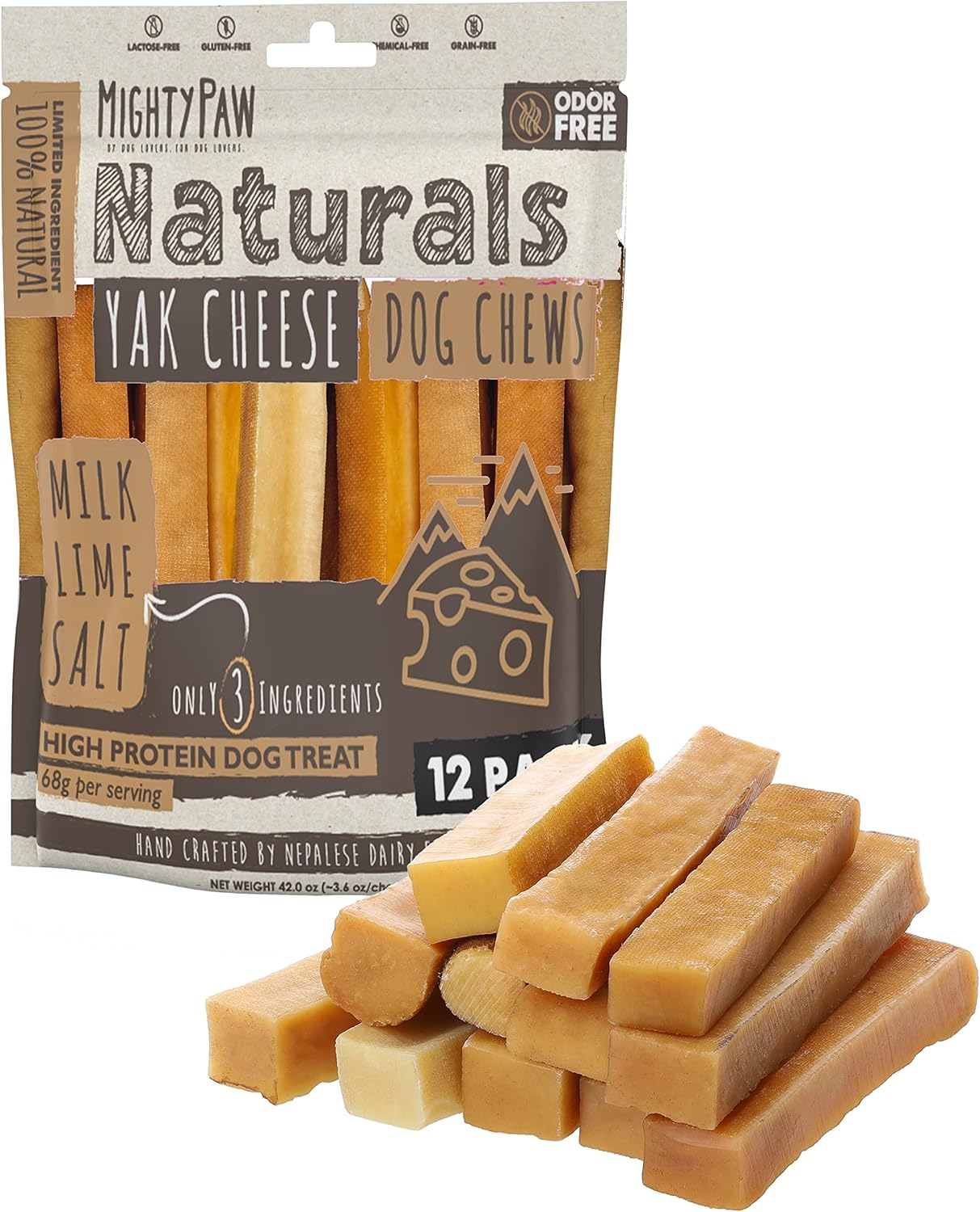 Mighty Paw Yak Cheese Chews for Dogs - Natural Long Lasting Treats