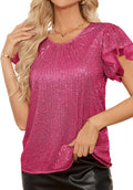 GRACE KARIN Women's Sparkly Sequin Short Sleeve Top - Glitter Party