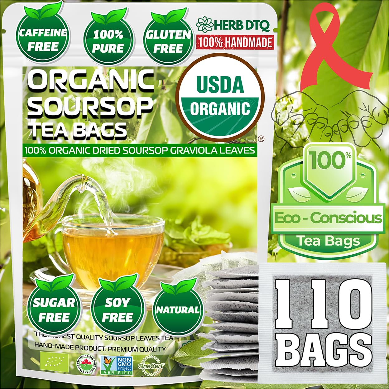 Organic Soursop Leaf Tea Bags - Pure Graviola Tea for Health