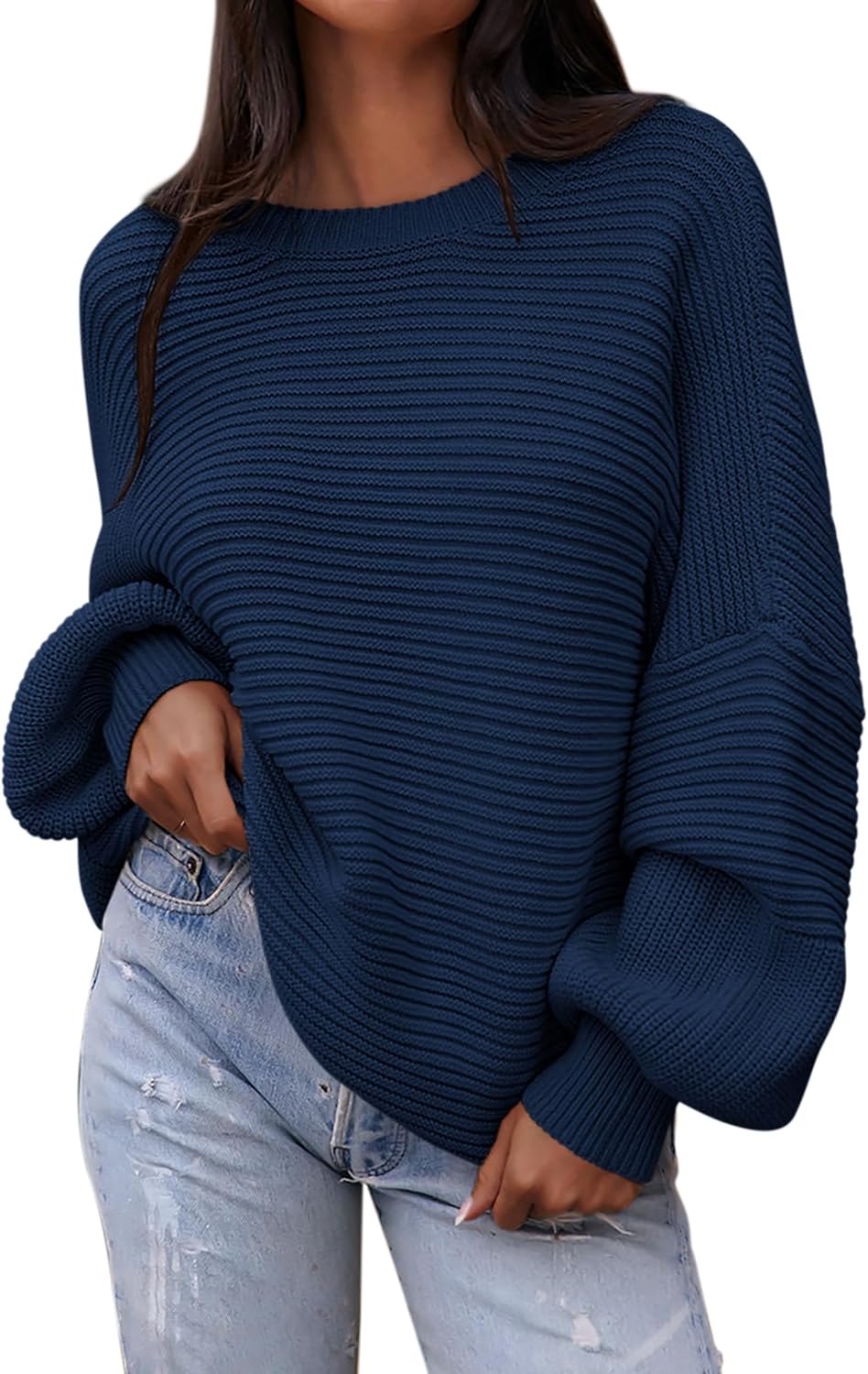 PRETTYGARDEN Womens Oversized Lantern Sleeve Sweater for Fall