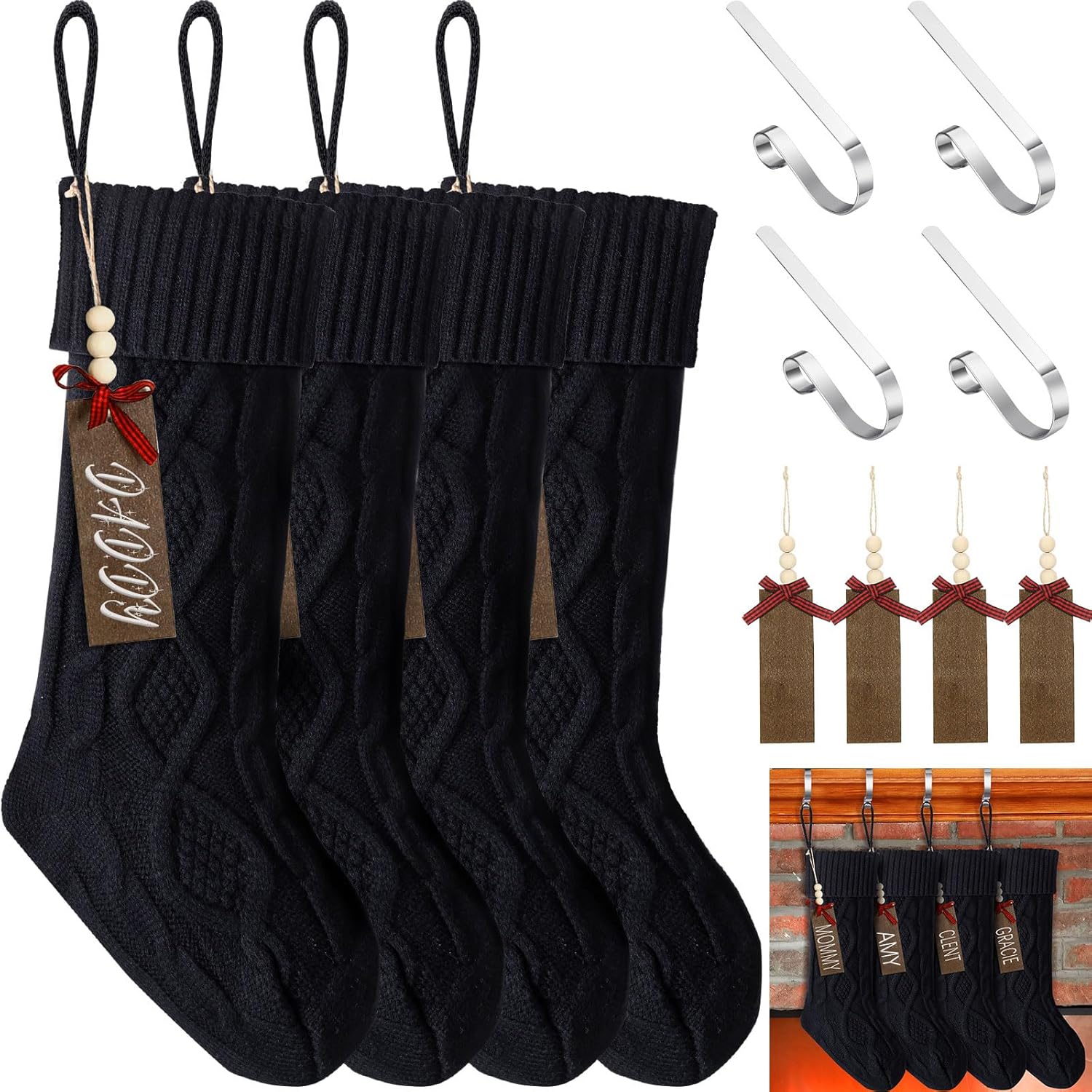 DIY Knitted Christmas Stockings Kit with Metal Holders and Tags