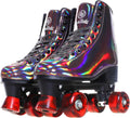 JajaHoho Roller Skates for Women Black Holographic High Top Quad
