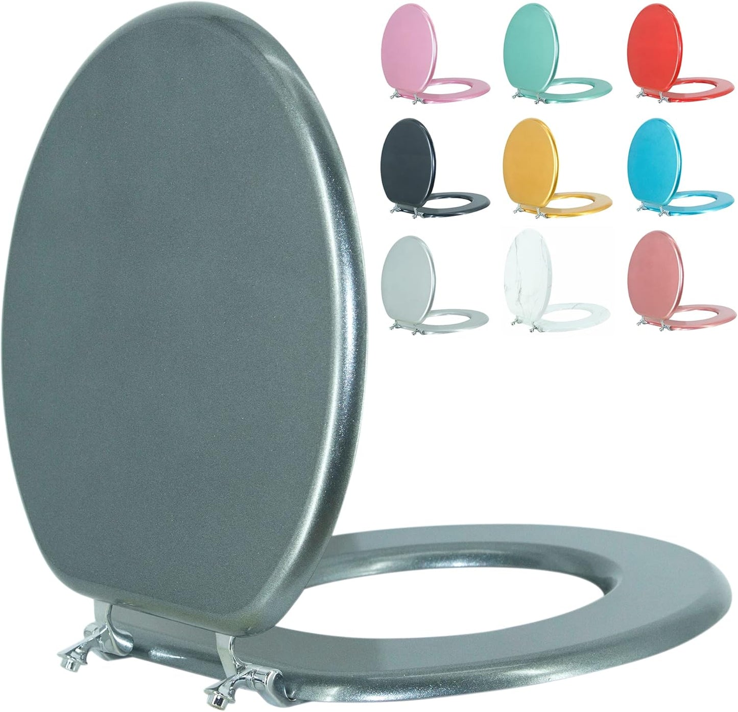 Round Toilet Seat Wood with Zinc Alloy Hinges for Easy Install