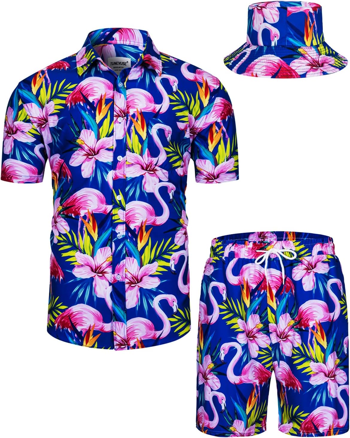 TUNEVUSE Mens Hawaiian Shirts and Shorts Set for Summer Fun