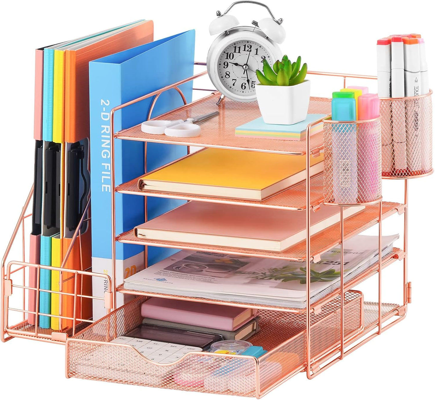 Marbrasse Rose Gold Desk Organizer with File Holder for Office