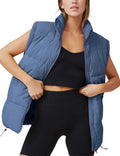 Womens Mid-Long Zip Up Puffer Vest with High Collar - Warm Look